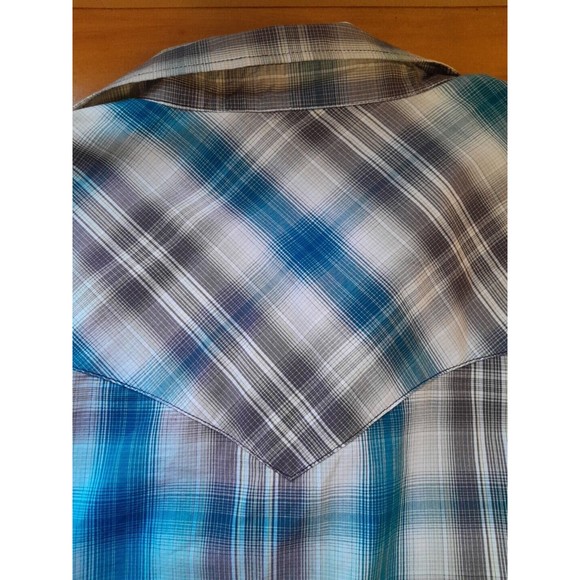 Cinch Mens XXL Modern Fit Western Shirt Teal Gray Plaid Saw Tooth Pockets -Snaps - Picture 12 of 12